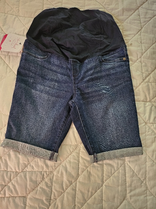 Isabel Maternity by Ingrid & Isabel Pants - Isabel Maternity Bermuda Shorts- Crossover Panel Dark Wash - Size4